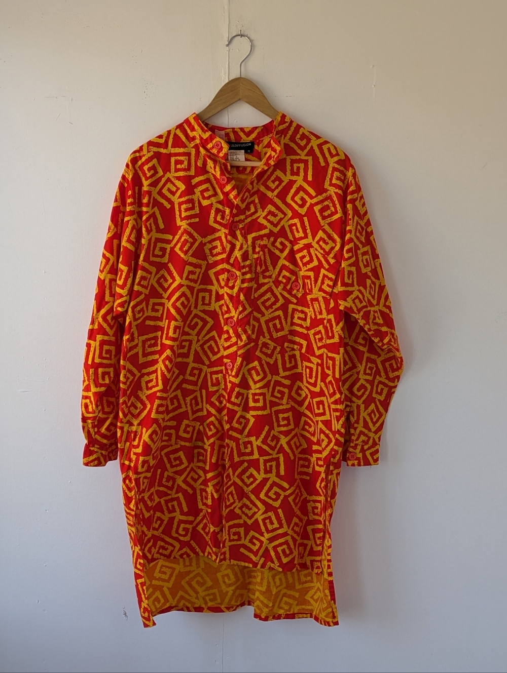Vintage I.B Diffusion Vibrant Red & Yellow Geometric Tunic Button Front Tunic M
